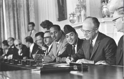 Soviet ambassador Anatoli Dobrynin signs the NPT in 1968
