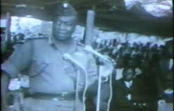 General Idi Amin speaking in rural area after seizing power in Uganda in 1971.