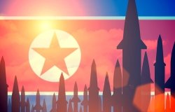 Image of North Korea flag with missiles