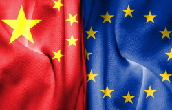 Chinese and EU flags