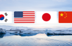 Photo of Arctic overlaid with flags of Japan, USA, China and South Korea