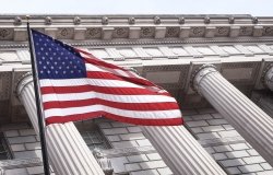 U.S. Flag in front of Department of Commerce, Washington, D.C.