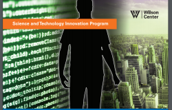 Man standing between technology