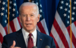 Lev Radin/ New York, NY - January 7, 2020: Former Vice President & Democratic hopeful Joe Biden made foreign policy statement at Current on Pier 59/ Shutterstock.com