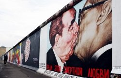 Mural of kiss between Brezhnev and Honecker on the Berlin Wall.