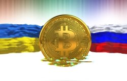 Bitcoin Ukraine and Russian Flags