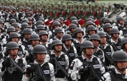 National Guard troops in formation.