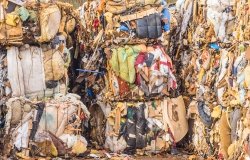 Bales of textile waste