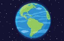 planet Earth icon. Pixel art 8 bit. Flat planet Earth icon in space.