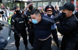 Almaty / Kazakhstan - 06.06.2020 : Protests during the quarantine. Police detain protesting citizens.