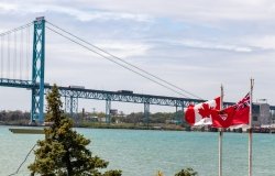 Ambassador Bridge with Canadian Flag
