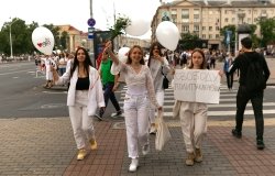 Peaceful protest of women in white in Belarus. August 2020.