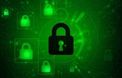 Padlock on a green digital background