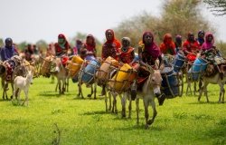 Chad women traveling to find clean water in Abeche, Chad