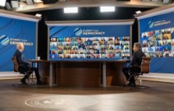 WASHINGTON,DC, UNITED STATES - DECEMBER 9, 2021: President Joe Biden and Secretary of State Anthony Blinken welcome world leaders at the virtual Summit For Democracy at the White House