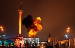 Kyiv, Ukraine; February 24 2022: Putin attacks, there is war in Ukraine, Explosions in Kyiv, missiles on other cities. The land invasion has begun