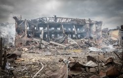 A bombed building in Dnipro, Ukraine, Mar 11, 2022