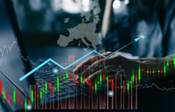 Uptrend financial chart of inflation rate and energy price in Europe