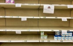 View of empty Baby formula shelves at the grocery store