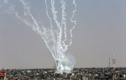 Rockets are launched from the Gaza Strip towards Israel.