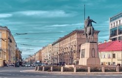 Monument on Alexander Nevsky Square in St Petersburg overlooking Nevsky Prospekt