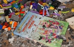 Ukrainian Children's Book on top of rubble