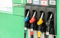 Close-up of fueling pumps at a gas station in Ukraine