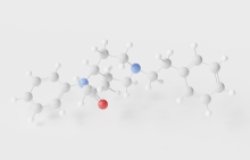 fentanyl molecule 3d, molecular structure, ball and stick model, structural chemical formula opiate agonists