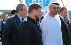 ZHUKOVSKY, RUSSIA - AUG 25, 2015: The President of the Chechen Republic Ramzan Kadyrov and crown Prince of Abu Dhabi Mohammed al Nahyan at the International Aviation and Space salon MAKS-2015