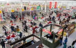 Samara, Russia - April 1, 2017: Auchan Samara Store in shopping center Kosmoport. French distribution network Auchan unites more than 1300 shops