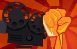 image of movie camera and fist