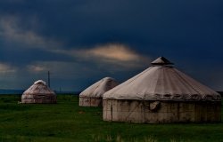 A Kazakh yurt of nomad family at grassland in Xinjiang, China.